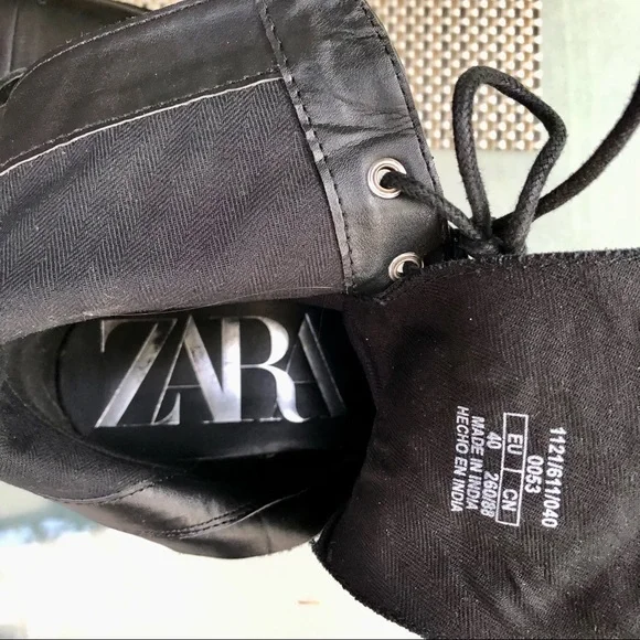 Zara Black Leather Combat Boots with Silver Studded Tongue - Picture 7 of 10